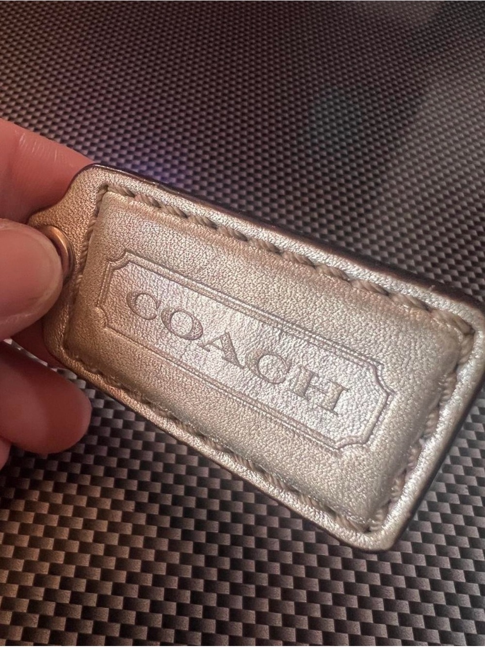 COACH Metallic Leather Key Tag - Silver bag charm key chain